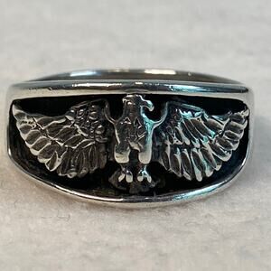 Vintage Navajo TED OTT Sterling Silver THUNDERBIRD EAGLE-Mens Ring Size 14.5